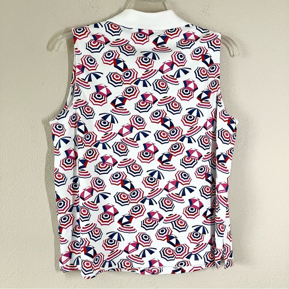 LANDS' END Sleeveless Top Polo Shirt Novelty Beach Umbrellas Resort Vacation 1X - Picture 6 of 7